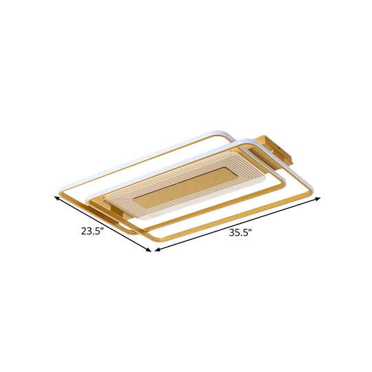 2-Rect/Sq Flush Mount Lamp Nordic Metal 16.5"/20.5"/35.5" Wide LED Gold Ceiling Light, Warm/White