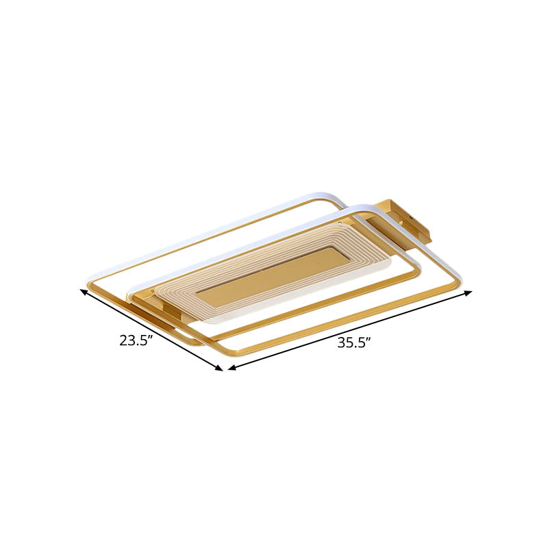 2-Rect/Sq Flush Mount Lamp Nordic Metal 16.5/20.5/35.5 Wide Led Gold Ceiling Light Warm/White