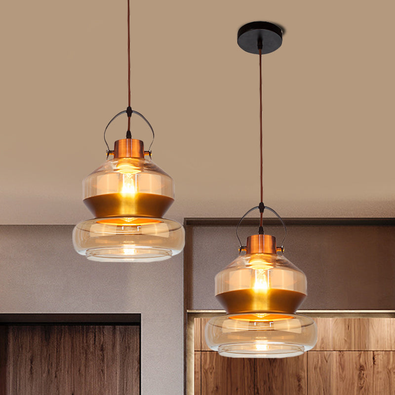 Amber Glass Pendant Single Head Ceiling Lighting For Dining Hall - Loft Gourd/Schoolhouse/Mushroom