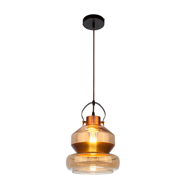 Amber Glass Pendant Single Head Ceiling Light for Dining Hall | Loft Gourd/Schoolhouse/Mushroom Design