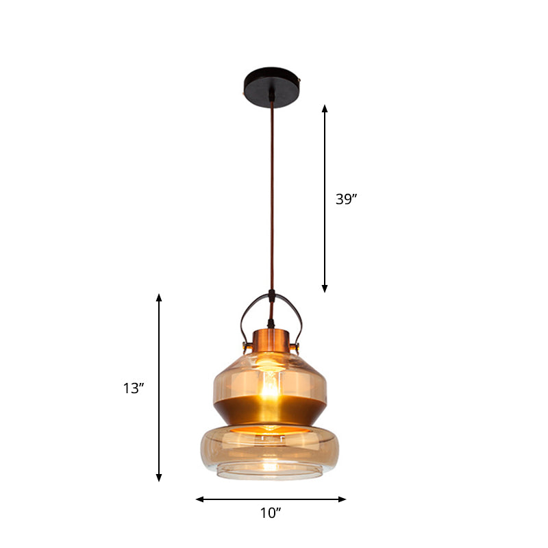 Amber Glass Pendant Single Head Ceiling Lighting For Dining Hall - Loft Gourd/Schoolhouse/Mushroom