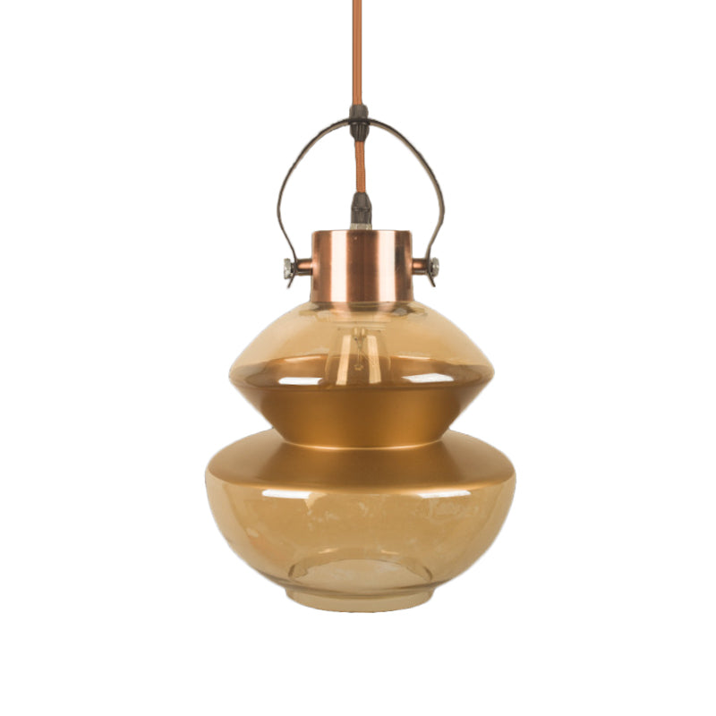 Amber Glass Pendant Single Head Ceiling Light for Dining Hall | Loft Gourd/Schoolhouse/Mushroom Design