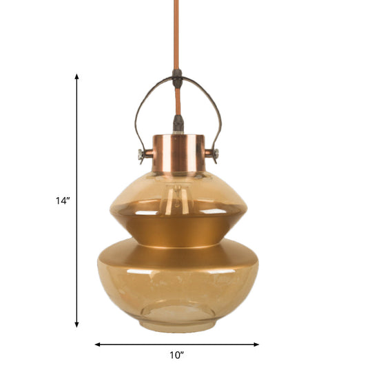 Amber Glass Pendant Single Head Ceiling Lighting For Dining Hall - Loft Gourd/Schoolhouse/Mushroom