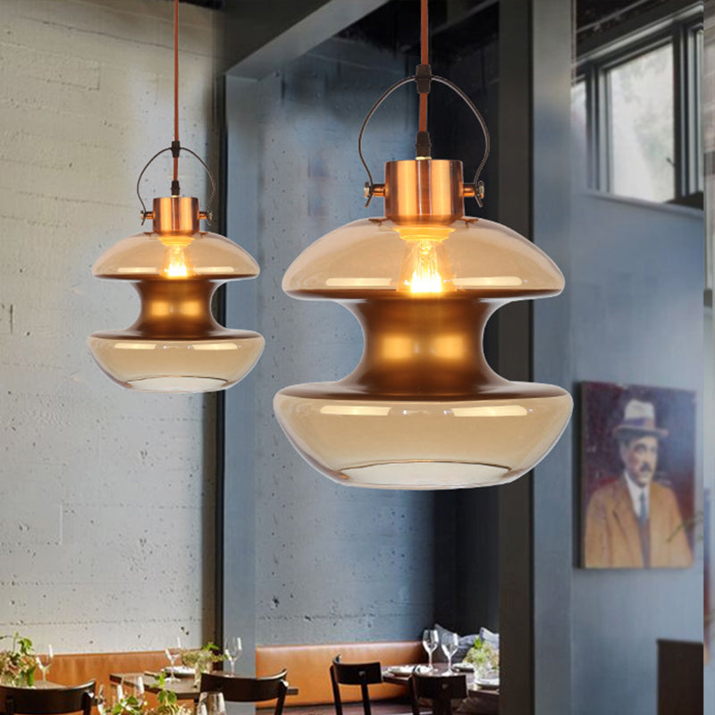 Amber Glass Pendant Single Head Ceiling Light for Dining Hall | Loft Gourd/Schoolhouse/Mushroom Design