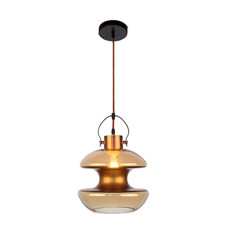 Amber Glass Pendant Single Head Ceiling Light for Dining Hall | Loft Gourd/Schoolhouse/Mushroom Design