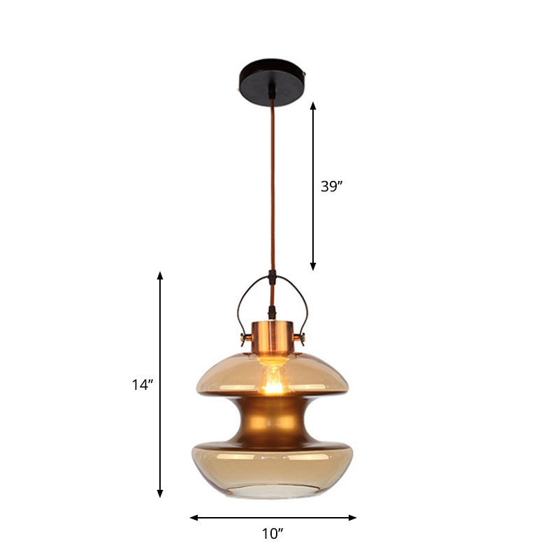 Amber Glass Pendant Single Head Ceiling Lighting For Dining Hall - Loft Gourd/Schoolhouse/Mushroom