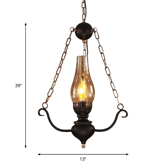 Modern Farmhouse Ceiling Light With Elongated Clear Glass Pendant And Black Chain Decor