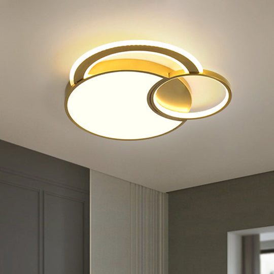 Minimalist Metallic Circle LED Ceiling Lamp in Warm/White Light, 16"/19.5" Width - Gold Flush Mount