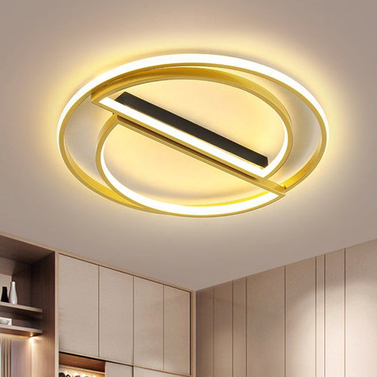 Integrated Circle Flush LED Ceiling Lamp in Black/Gold with Warm/White Light, Available in 16.5"/20.5" Widths