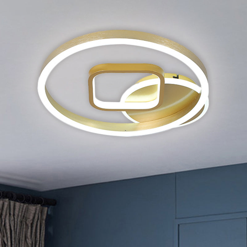 Minimalistic Metal Hoop and Square Ceiling Flush LED Gold Flush Mount - 18"/22" Width, Warm/White Light