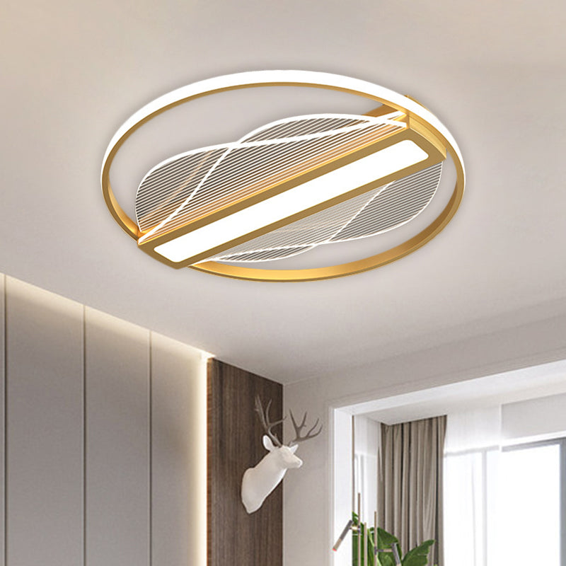 Modern Metallic Circular Led Flush Mount - Inner Bar Design Warm/White Light 18/21.5 Width