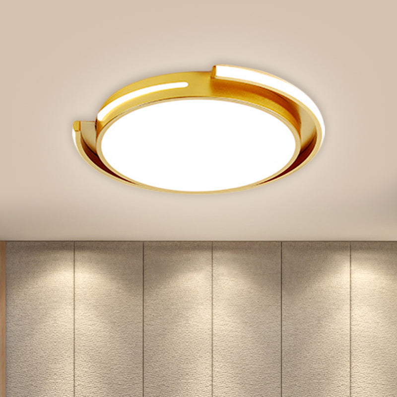 Nordic Style Gold Round Flush Mount Led Ceiling Lamp For Bedroom - Warm/White Light / White