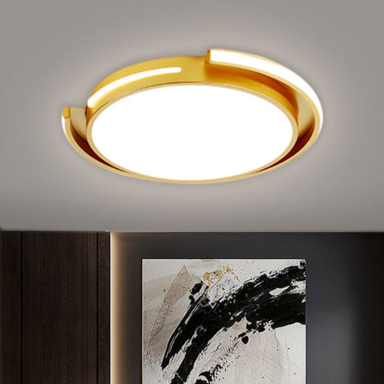 Nordic Style Gold Round Flush Mount Led Ceiling Lamp For Bedroom - Warm/White Light