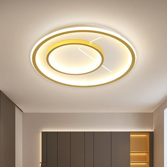 Aluminum 2-Ring Flush Mount Gold LED Ceiling Light Fixture in Warm/White