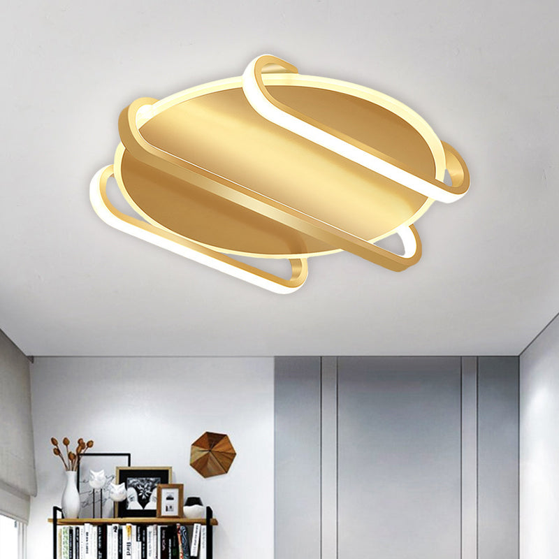 Contemporary Metal Round & Oval Flush Mount Lamp - 16.5"/20.5" LED Gold Ceiling Flush, Warm/White Light