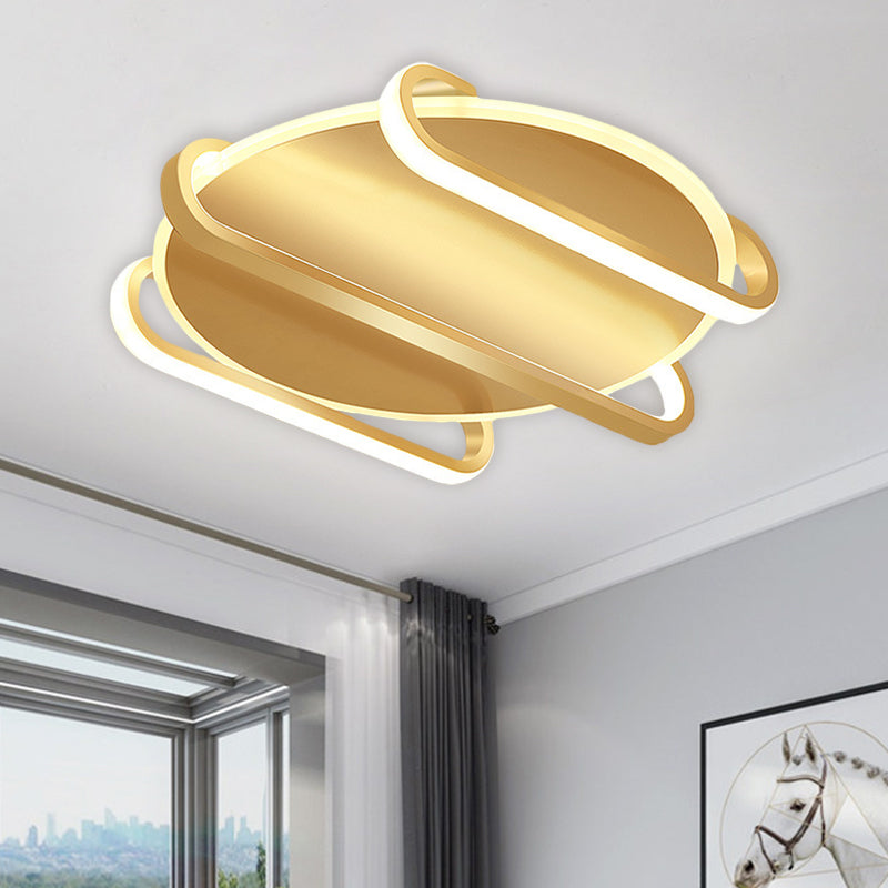 Contemporary Metal Round & Oval Flush Mount Lamp - 16.5"/20.5" LED Gold Ceiling Flush, Warm/White Light