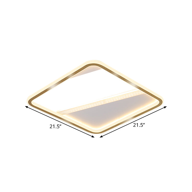 Minimal LED Flush Mount Ceiling Lamp - Gold Square, 18"/21.5" Width, Warm/White Light