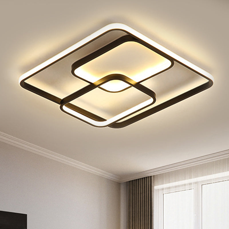 Contemporary Metal Square & Rectangle Ceiling Lamp - 16.5"/20.5" W LED Black Flush Mount Lighting, Warm/White Light