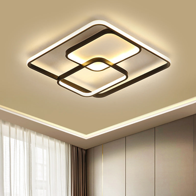 Contemporary Metal Square & Rectangle Ceiling Lamp - 16.5"/20.5" W LED Black Flush Mount Lighting, Warm/White Light