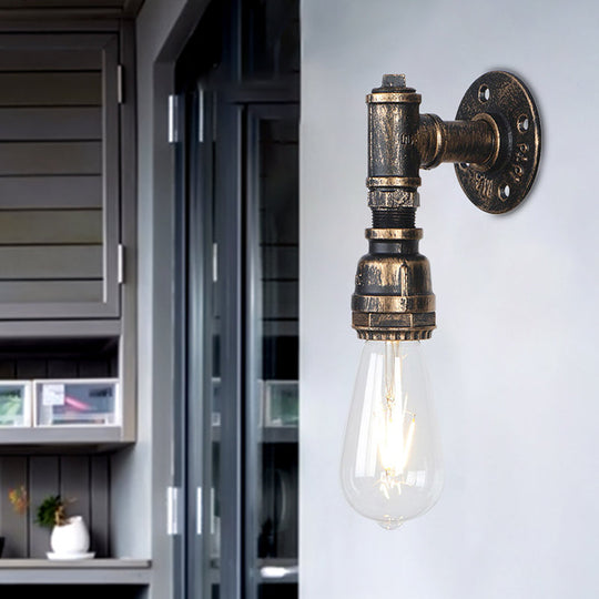 Rustic Industrial Wall Sconce: 1-Bulb Water Pipe Metal Shade Lamp In Bronze