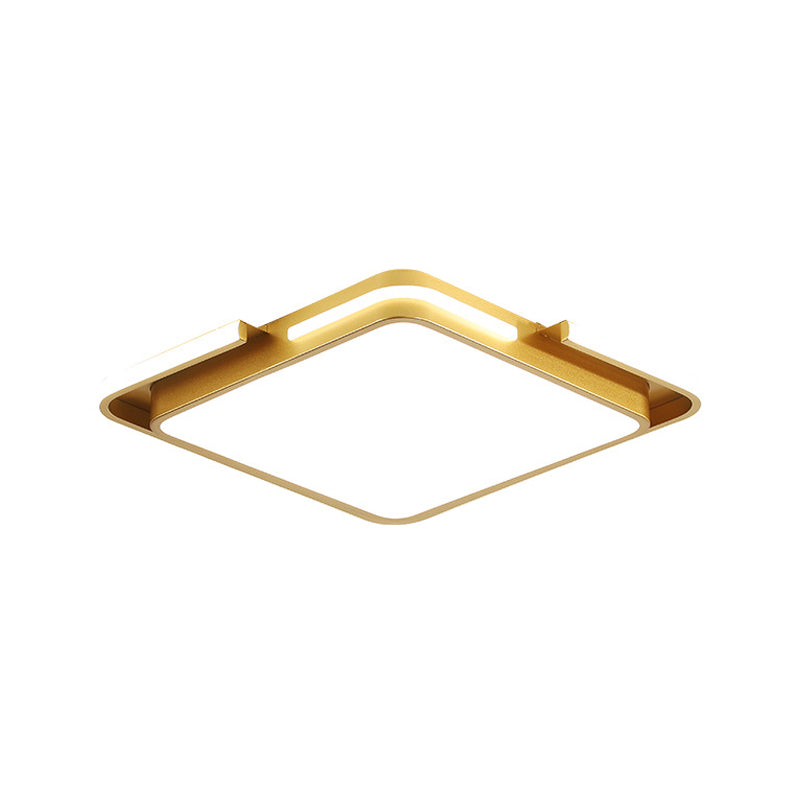 Modernist LED Gold Square Ceiling Fixture- Flush Mount Metal Lighting in Warm/White Light