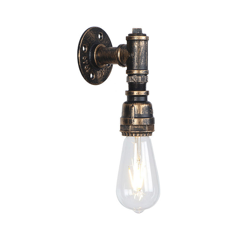 Rustic Industrial Wall Sconce: 1-Bulb Water Pipe Metal Shade Lamp In Bronze