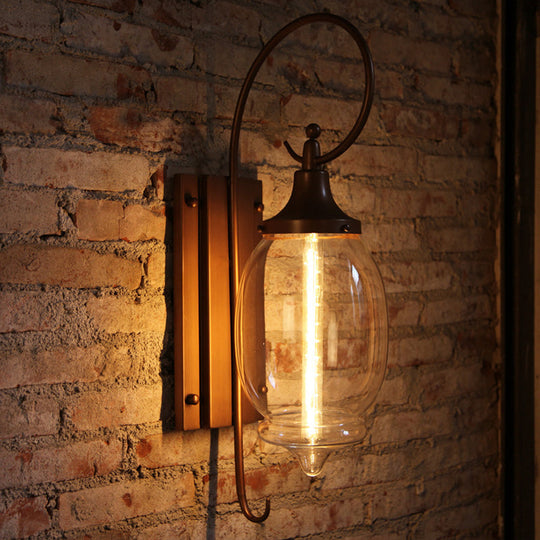 Antique Black Glass Oval Wall Lamp With Swirl Arm - Single Light Lighting Fixture