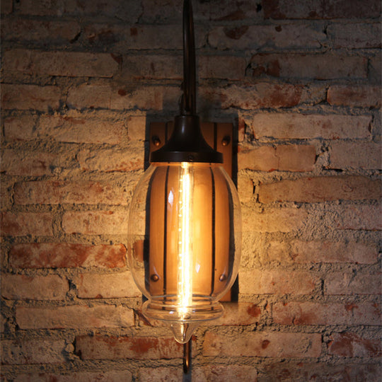 Antique Black Glass Oval Wall Lamp With Swirl Arm - Single Light Lighting Fixture