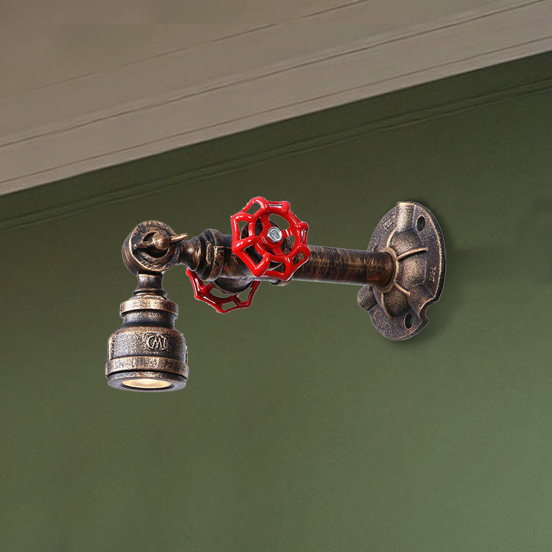 Industrial Water Pipe Wall Lamp - Wrought Iron Valve Design Bronze Finish