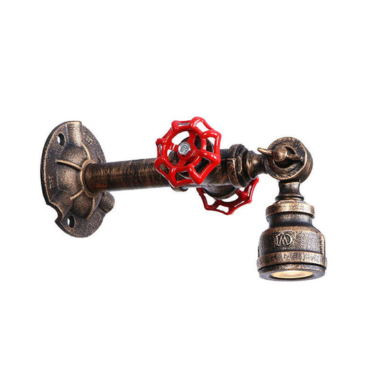 Industrial Water Pipe Wall Lamp - Wrought Iron Valve Design Bronze Finish