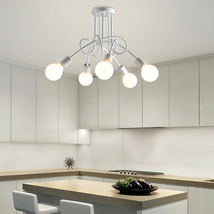 Retro Twist Arm Semi Flush Mount Ceiling Light - 3/5-Head Stylish Kitchen Lighting in Black/White