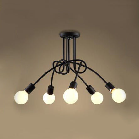 Retro Twist Arm Semi Flush Mount Ceiling Light - 3/5-Head Stylish Kitchen Lighting in Black/White