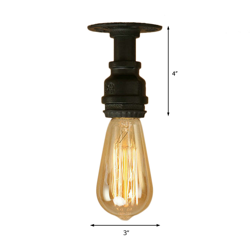 Industrial Black Metallic Mini Semi Flush Light with Bare Bulb for Corridor - 1 Bulb Piping Semi Flush Light