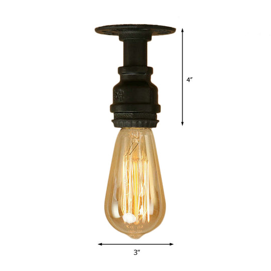 Industrial Black Metallic Mini Semi Flush Light With Bare Bulb For Corridor - 1 Piping