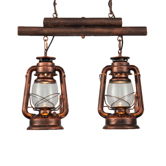 Copper Lantern Island Light With Clear Glass - 2-Bulb Kitchen Hanging Fixture