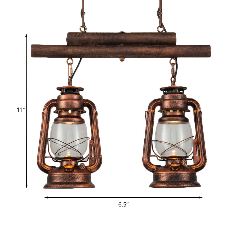 Copper Lantern Island Light With Clear Glass - 2-Bulb Kitchen Hanging Fixture