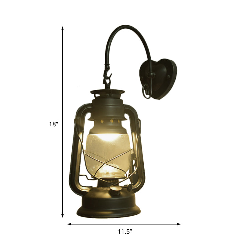 Coastal Lantern Wall Sconce: 1-Bulb Clear Glass Light In Black/Bronze/Copper For Corridor