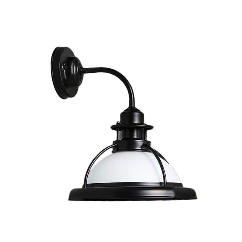 Industrial Single Bulb Glass Wall Mounted Lamp - Dome White/Green Bedroom Sconce Light In Black