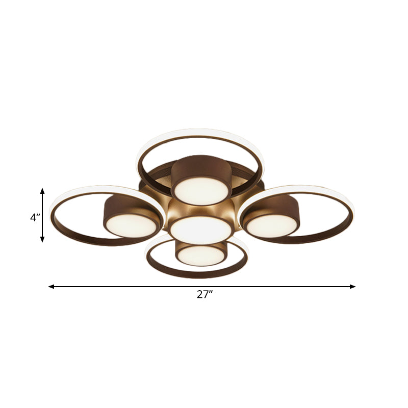 Contemporary LED Ceiling Light with Acrylic Shade Available in Warm/White Light - 2/4/6 Lights Flush Mount Fixture in Brown Round Design