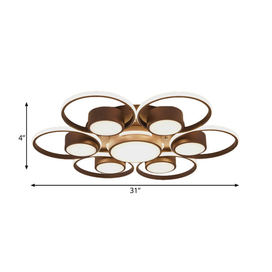 Contemporary LED Ceiling Light with Acrylic Shade Available in Warm/White Light - 2/4/6 Lights Flush Mount Fixture in Brown Round Design