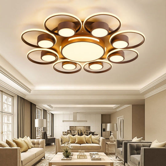 Contemporary LED Ceiling Light with Acrylic Shade Available in Warm/White Light - 2/4/6 Lights Flush Mount Fixture in Brown Round Design