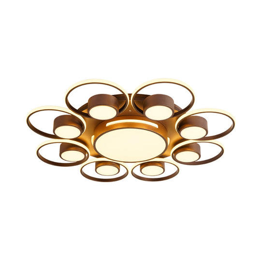 Contemporary LED Ceiling Light with Acrylic Shade Available in Warm/White Light - 2/4/6 Lights Flush Mount Fixture in Brown Round Design