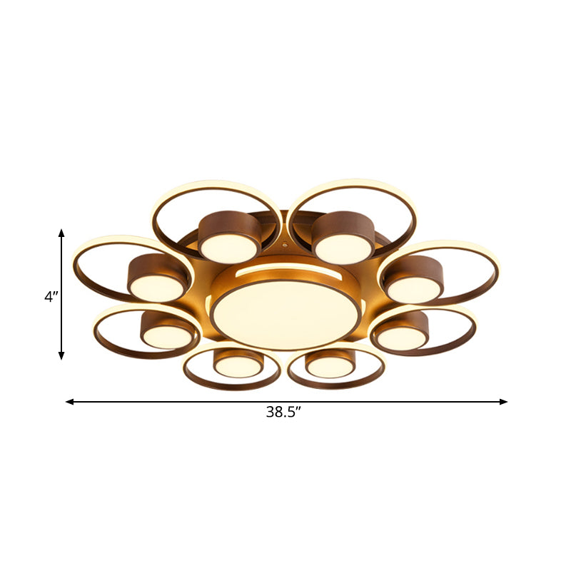 Contemporary LED Ceiling Light with Acrylic Shade Available in Warm/White Light - 2/4/6 Lights Flush Mount Fixture in Brown Round Design