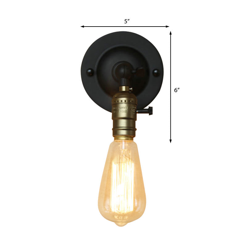 Vintage Style Black Metallic Wall Sconce With Exposed Bulb For Corridors