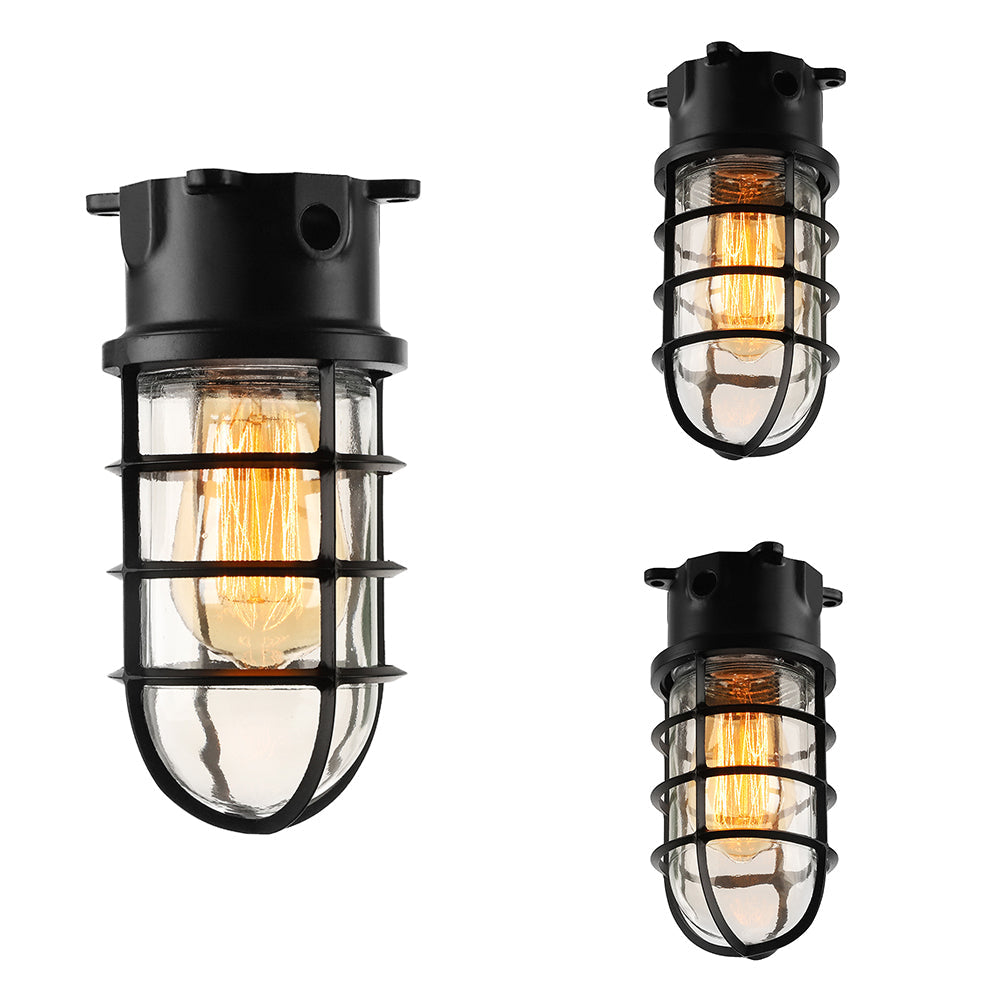 Industrial Flush Mount Ceiling Light With Clear Glass Cylinder Shade In Black/White/Pink - 1