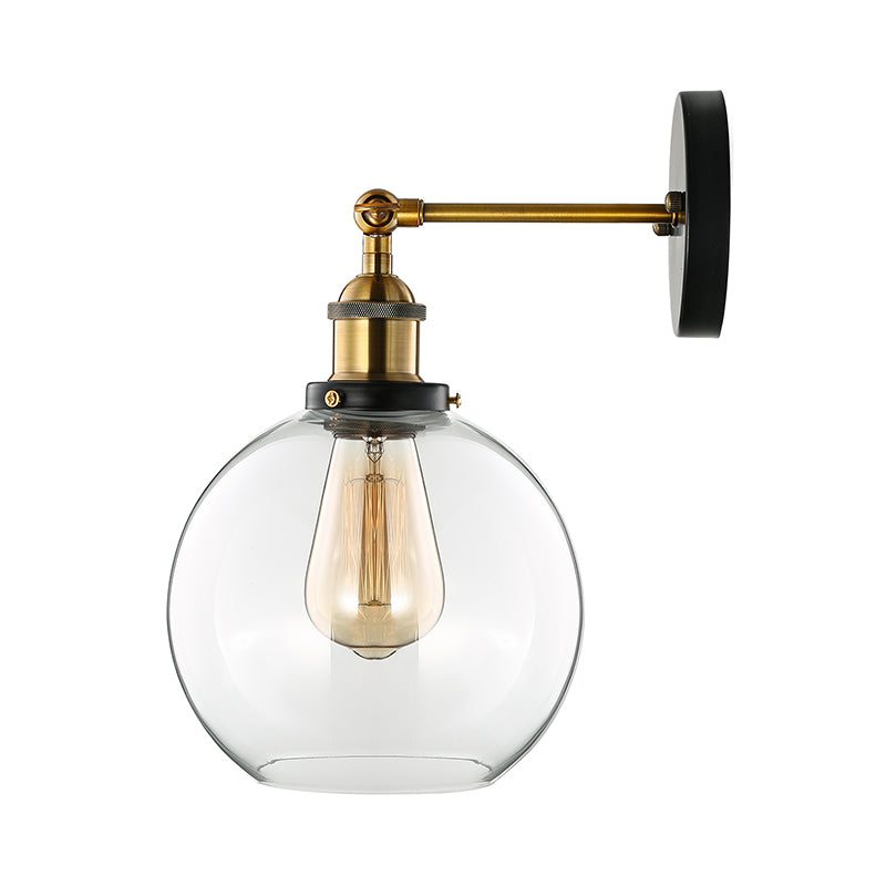 Sleek Spherical Brass Wall Light Fixture With Clear Glass - Industrial Style 1-Light Sconce Lamp For