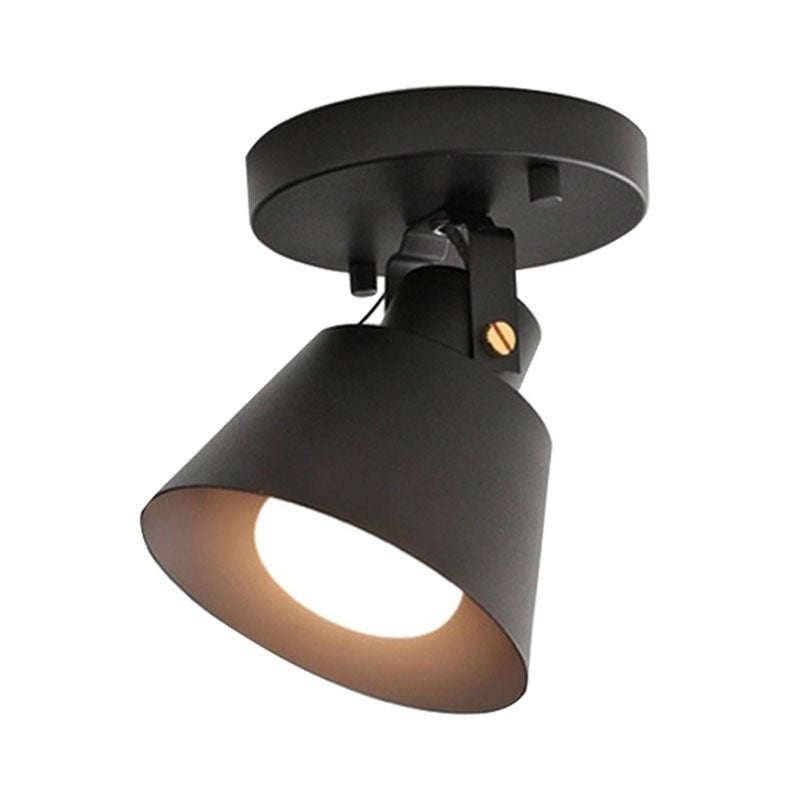 Rotatable Semi Flush Ceiling Light With Stylish Metallic Conical Shade - Black/White