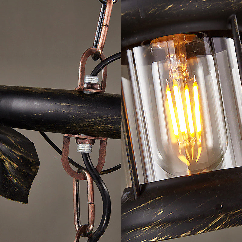 Rustic Kerosene Island Lamp: 2 Lights Clear Glass Antique Brass Finish - Perfect For Coffee Shop