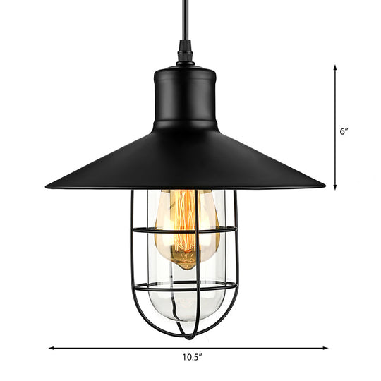 Nautical-Style Wire Guard Pendant Lighting: 10.5"/11"/14.5" Wide, Black Cone Metal Ceiling Light with 1 Bulb