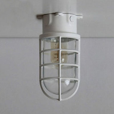 Industrial Flush Mount Ceiling Light With Clear Glass Cylinder Shade In Black/White/Pink - 1 White